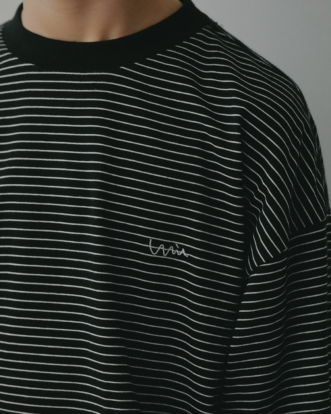 【KIDS】ボーダーロングTシャツ_Black