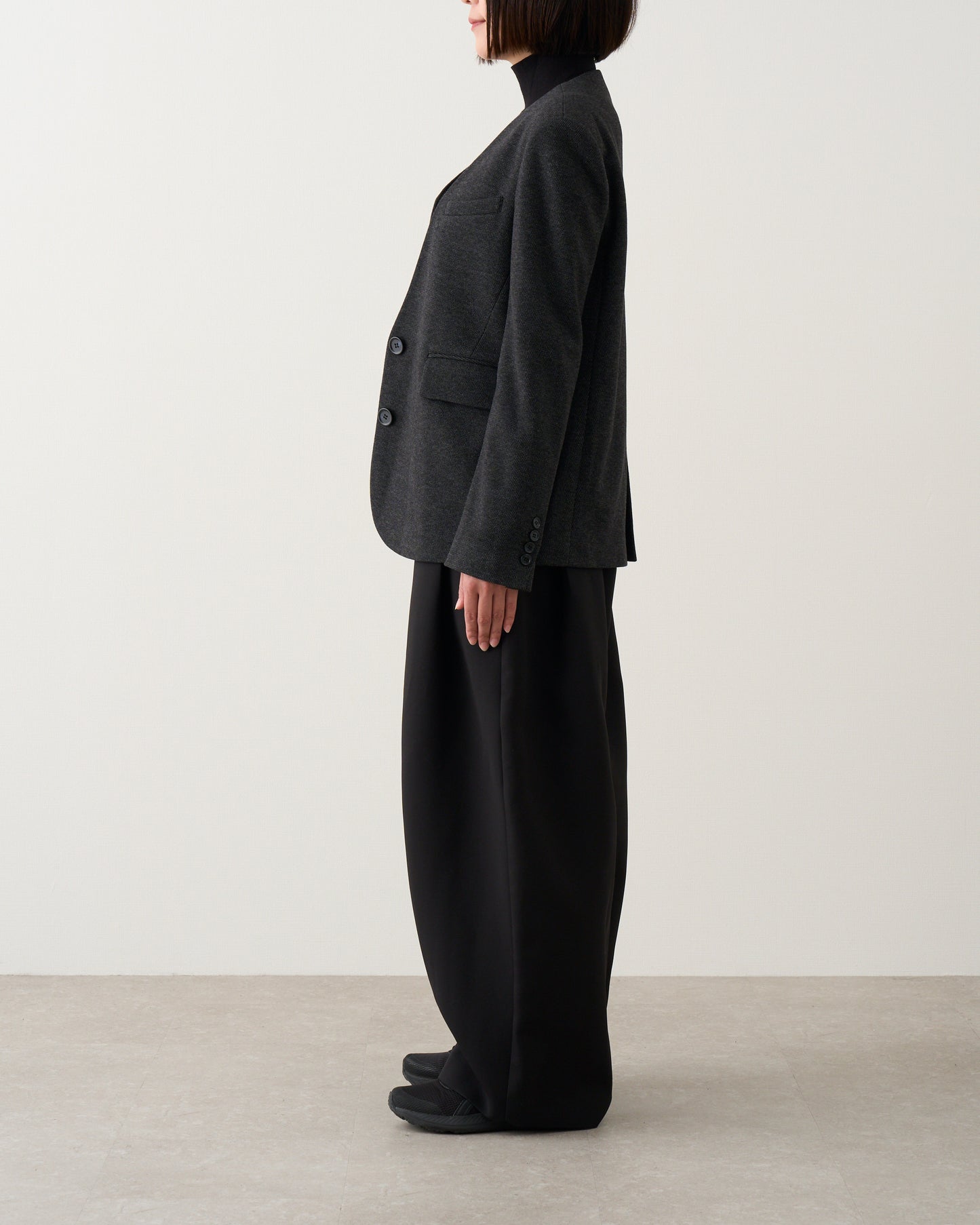 ノーカラーレイヤードジャケット_Black