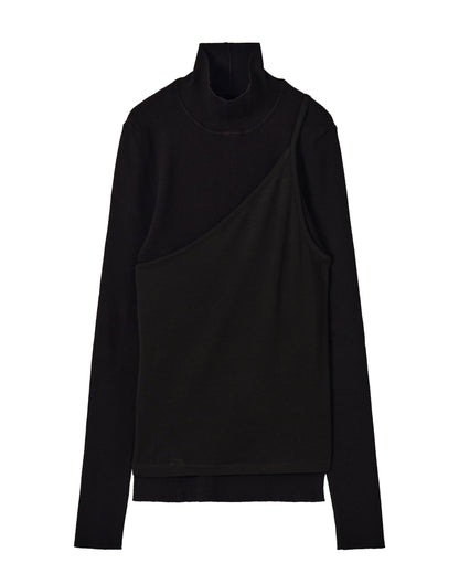 レイヤードワンショルダーニット_Black