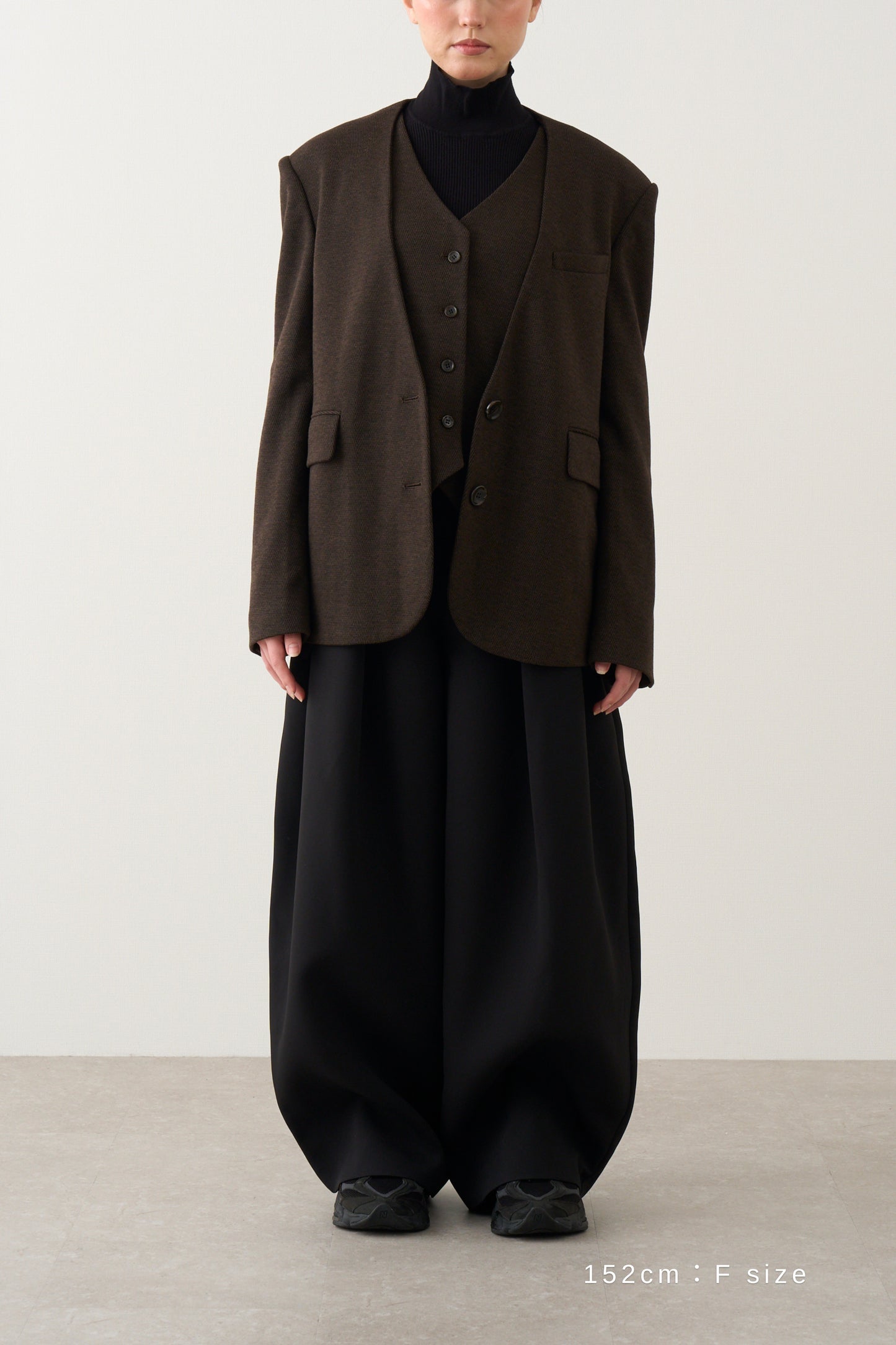 ノーカラーレイヤードジャケット_Brown
