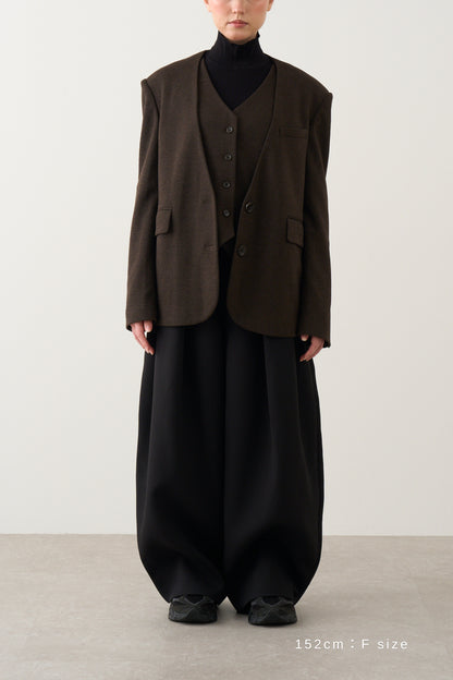 ノーカラーレイヤードジャケット_Brown