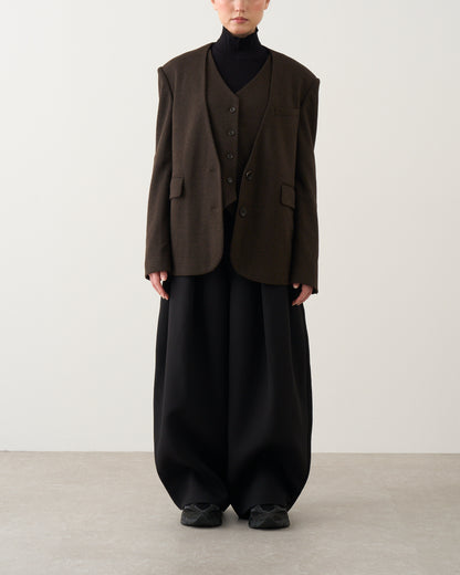 ノーカラーレイヤードジャケット_Brown