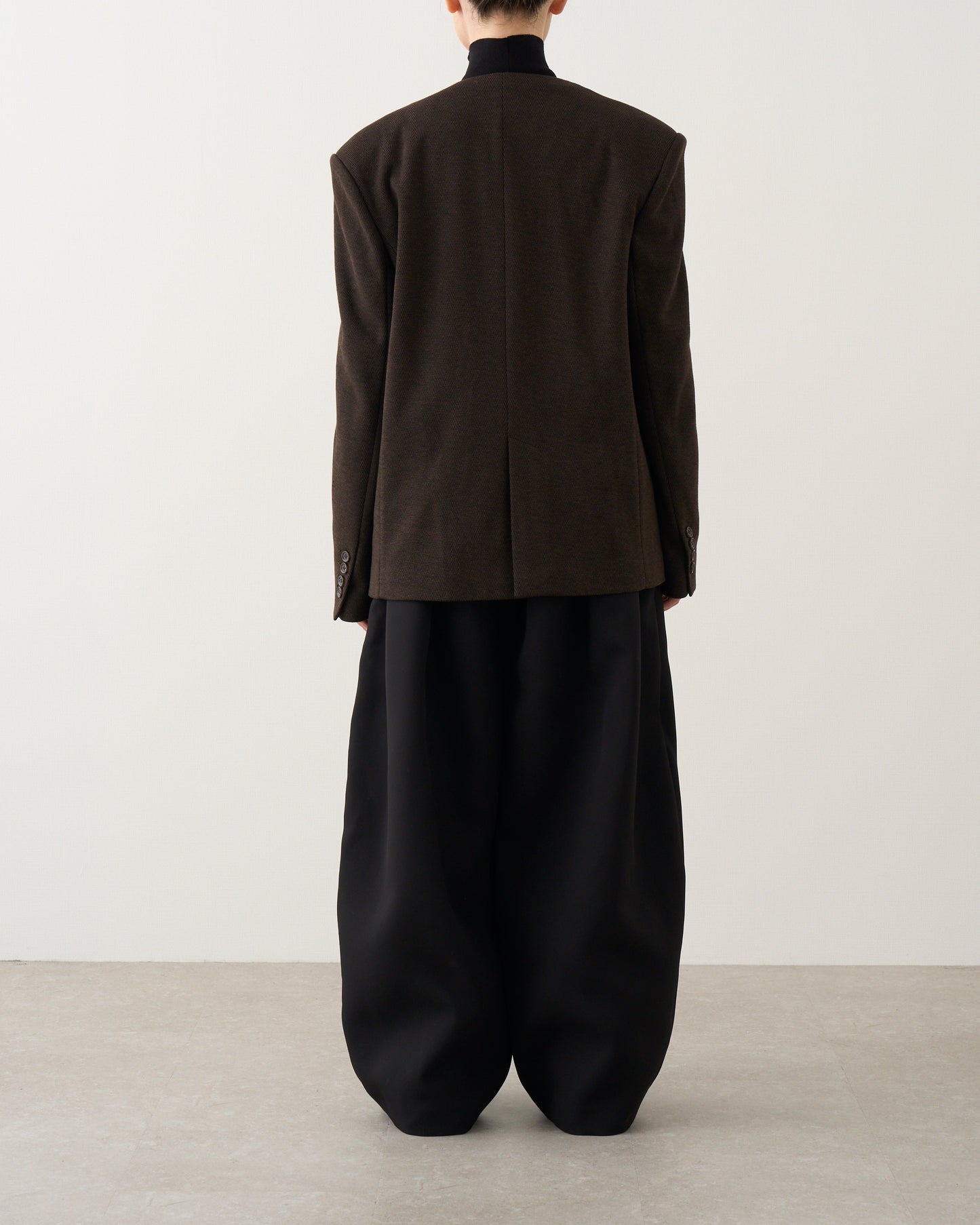 ノーカラーレイヤードジャケット_Brown