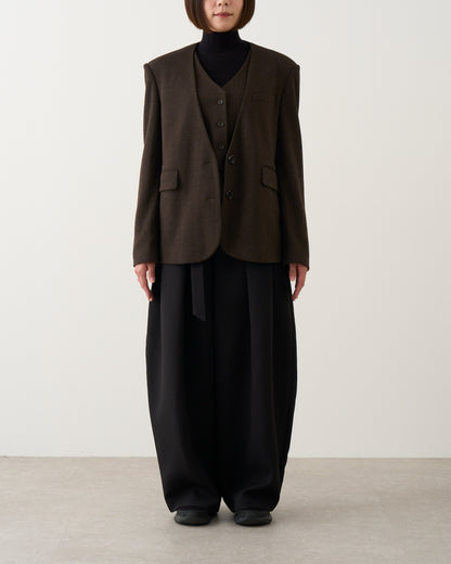 ノーカラーレイヤードジャケット_Brown