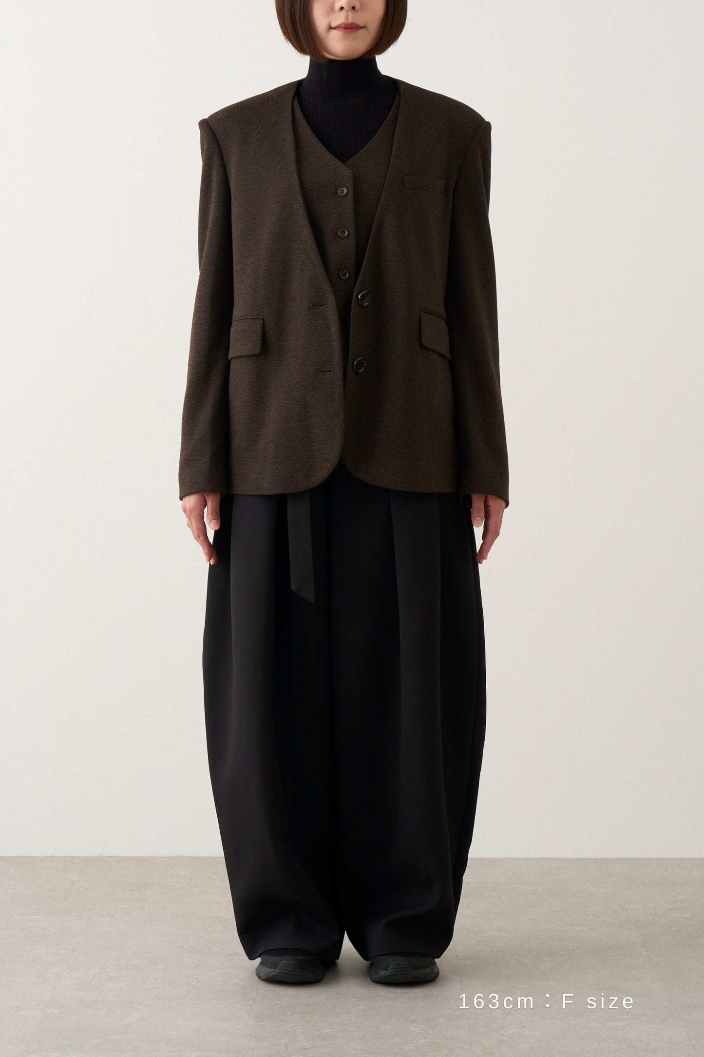 ノーカラーレイヤードジャケット_Brown