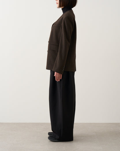 ノーカラーレイヤードジャケット_Brown