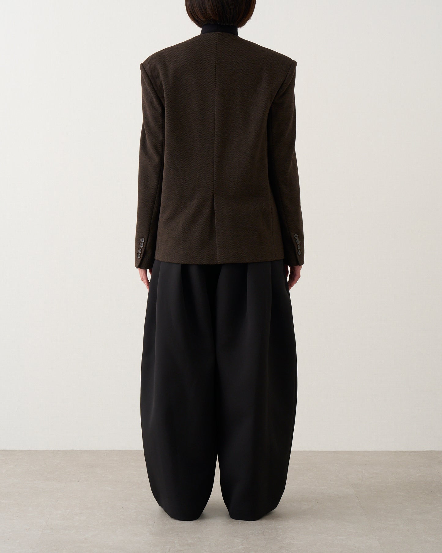 ノーカラーレイヤードジャケット_Brown