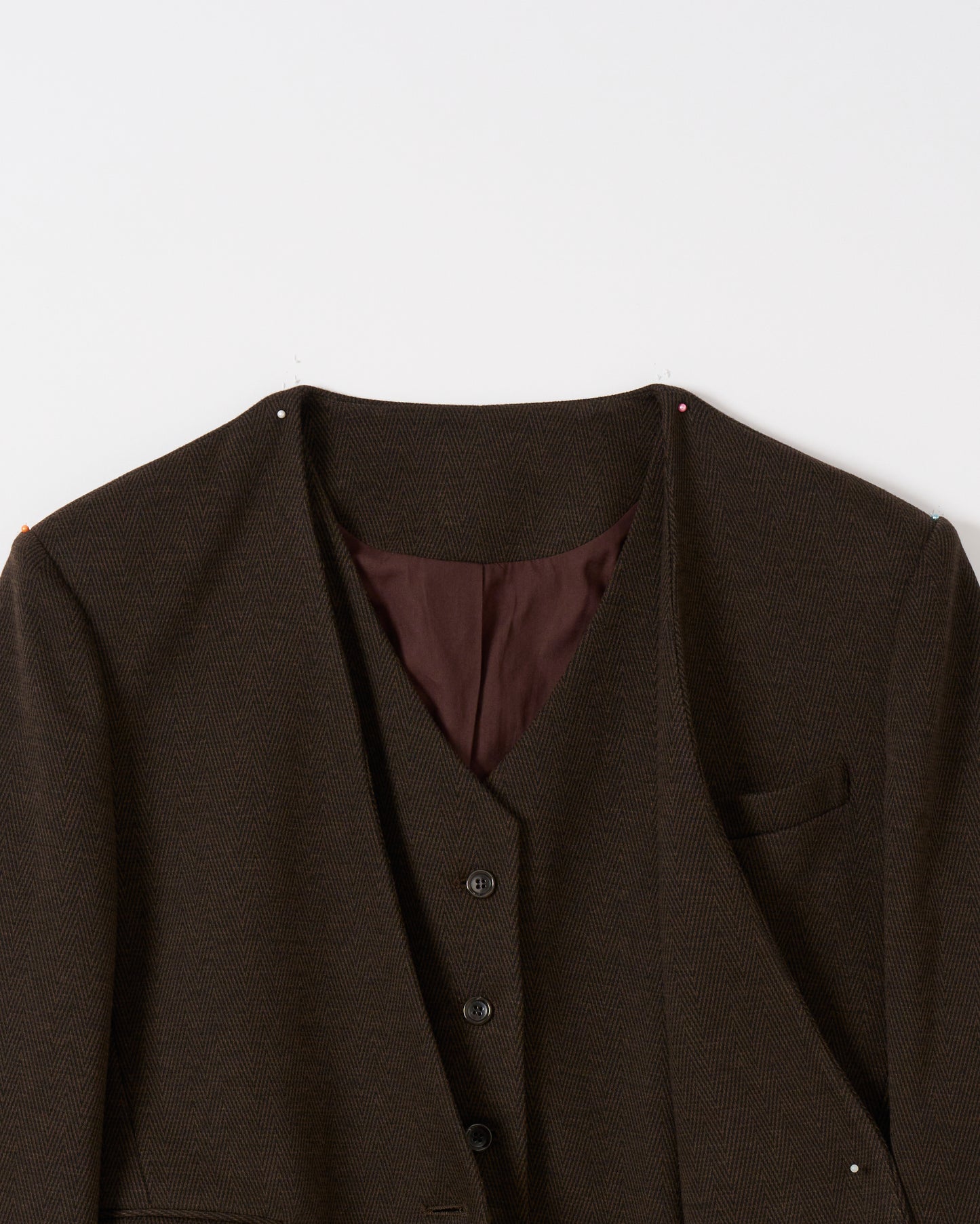 ノーカラーレイヤードジャケット_Brown