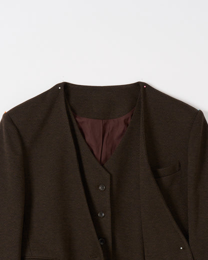 ノーカラーレイヤードジャケット_Brown