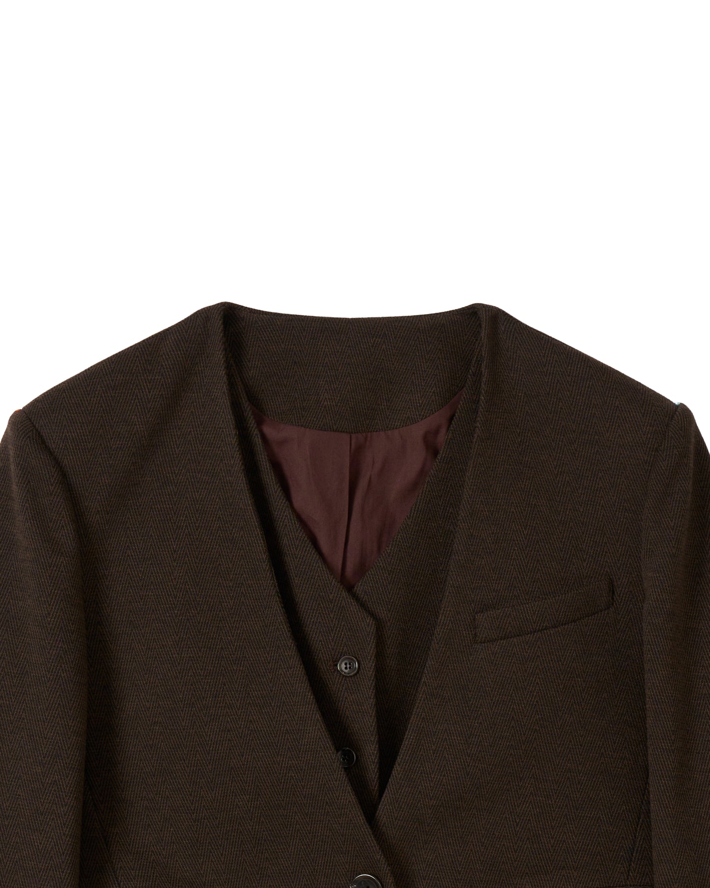 ノーカラーレイヤードジャケット_Brown