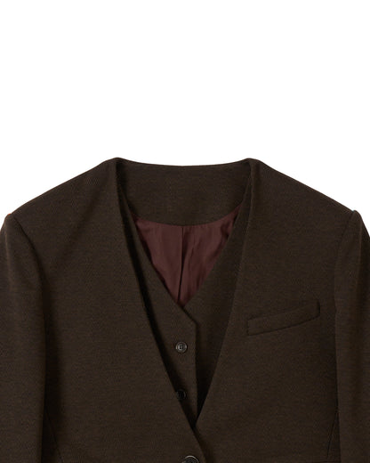 ノーカラーレイヤードジャケット_Brown