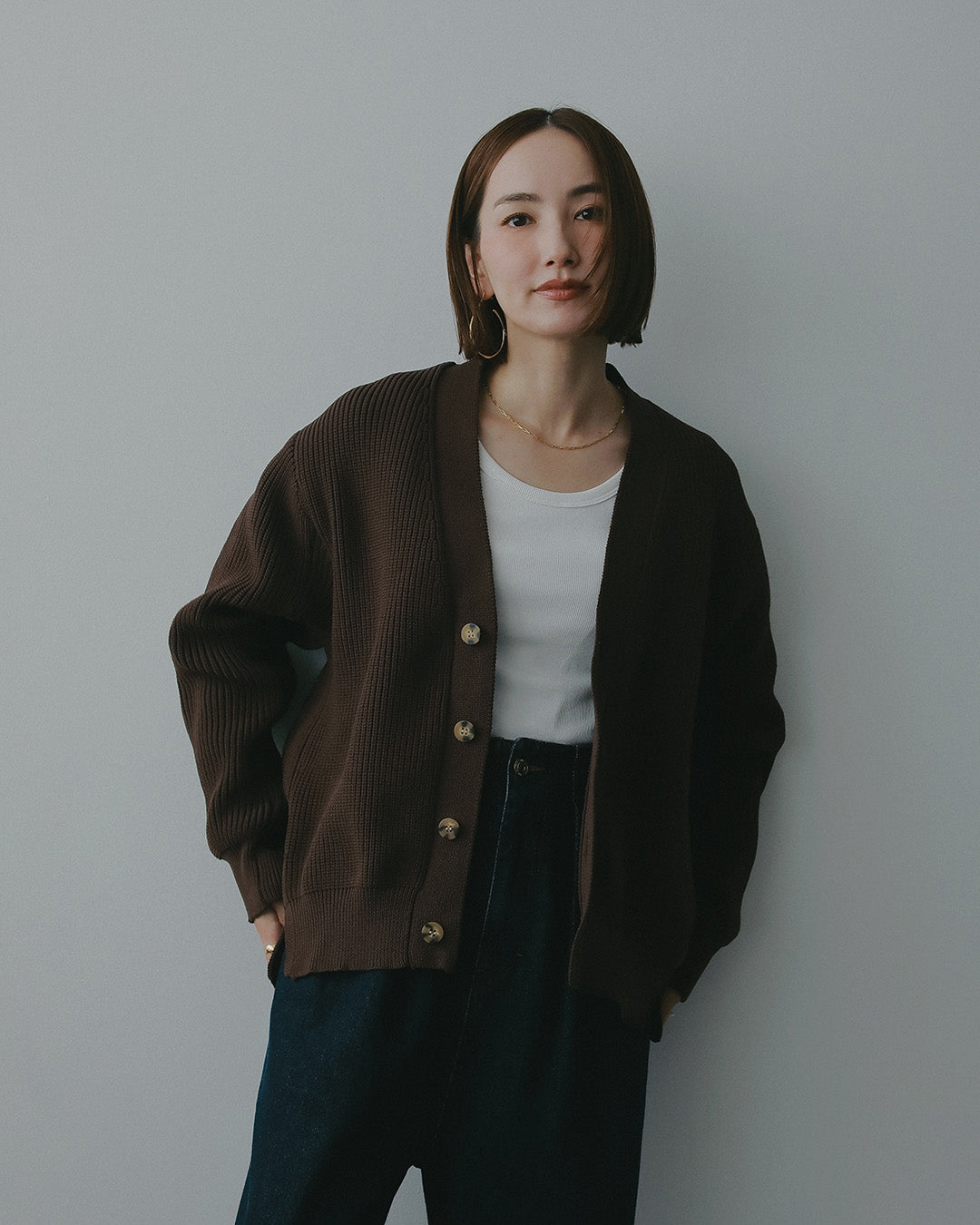 サイドスリットカーディガン_Brown