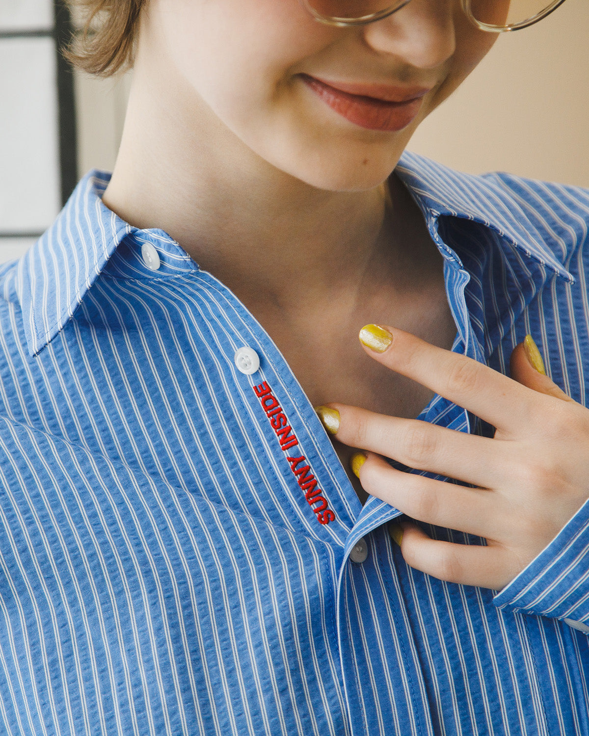 【Ｉ’ｍ ｉｎ】サニーインサイドシャツ_Blue Stripe