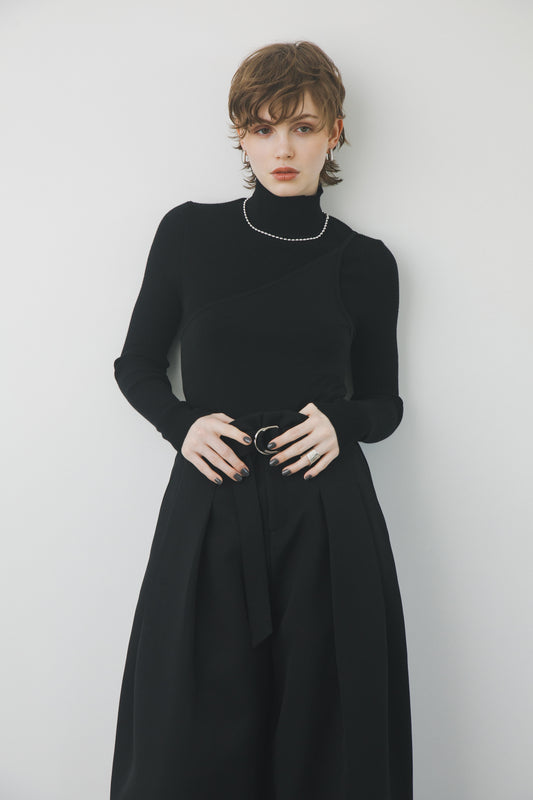 レイヤードワンショルダーニット_Black