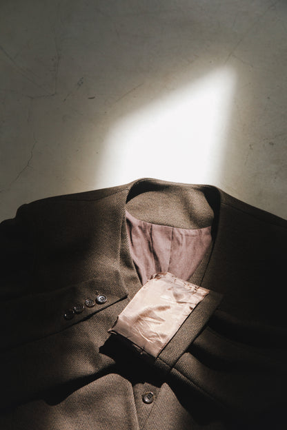 ノーカラーレイヤードジャケット_Brown