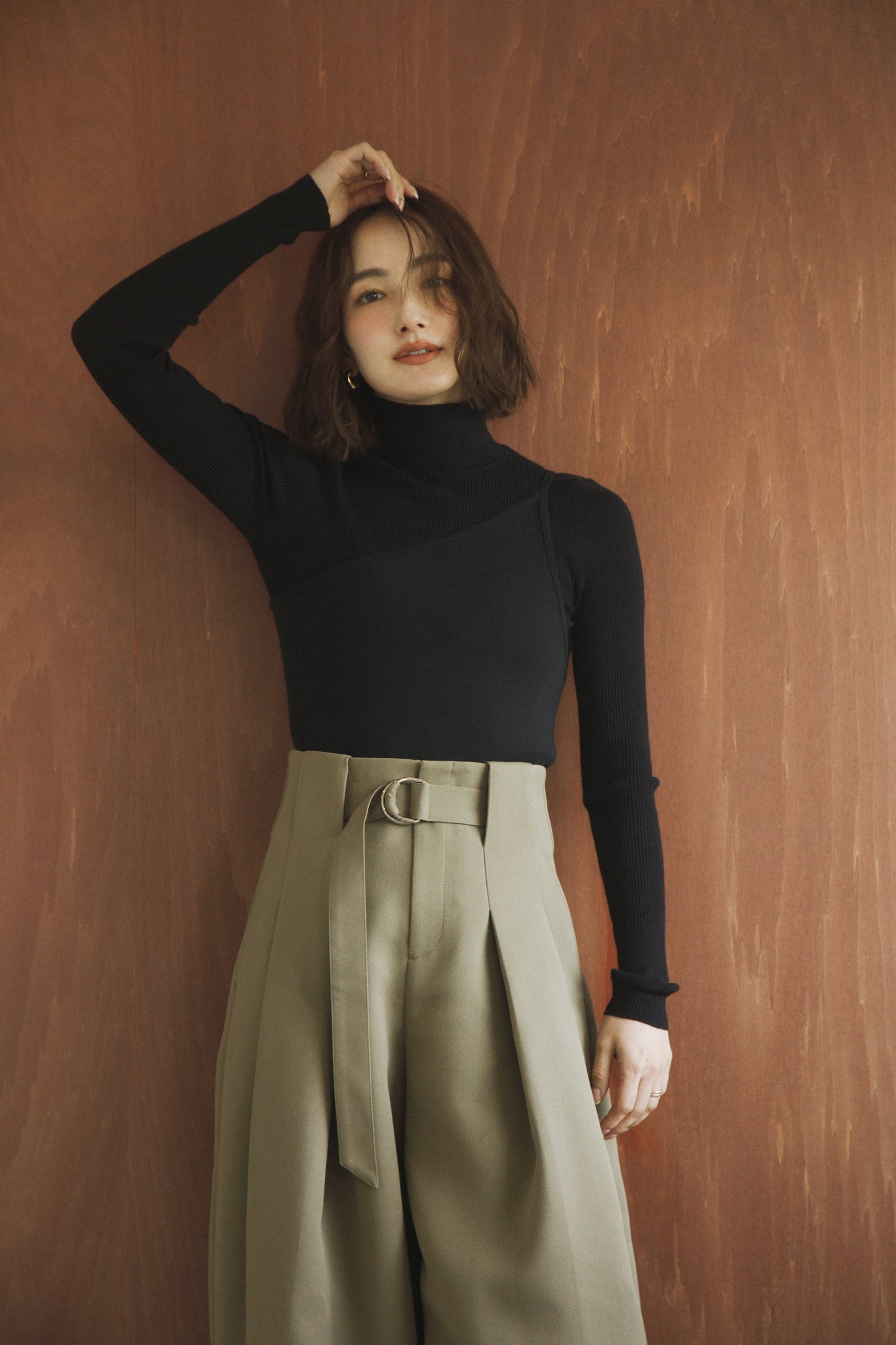 タックベルトパンツ_Khaki