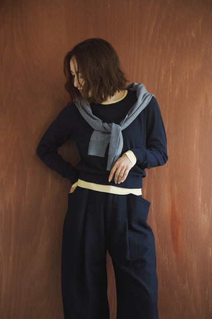 ラインカラーニット_Navy